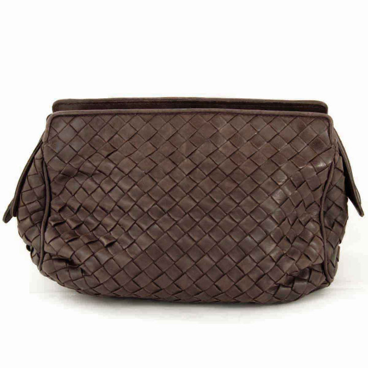 『USED』 
BOTTEGAVENETA ボッテガヴェネタ 
 イントレチャート ポーチ 
レザー ダークブラウン