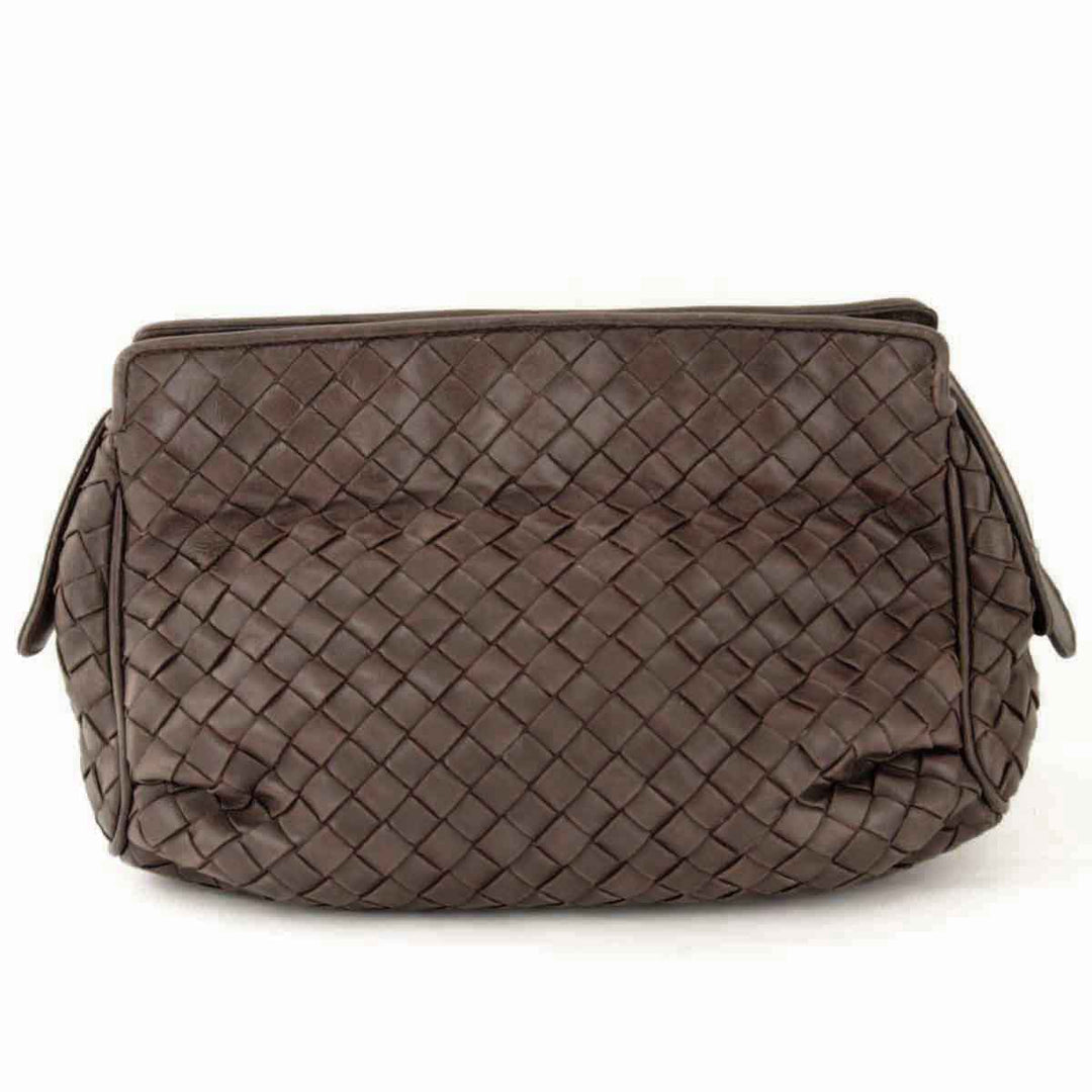 『USED』 
BOTTEGAVENETA ボッテガヴェネタ 
 イントレチャート ポーチ 
レザー ダークブラウン