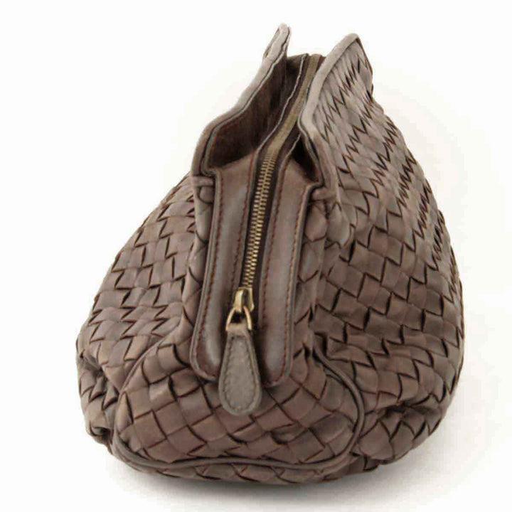 『USED』 
BOTTEGAVENETA ボッテガヴェネタ 
 イントレチャート ポーチ 
レザー ダークブラウン