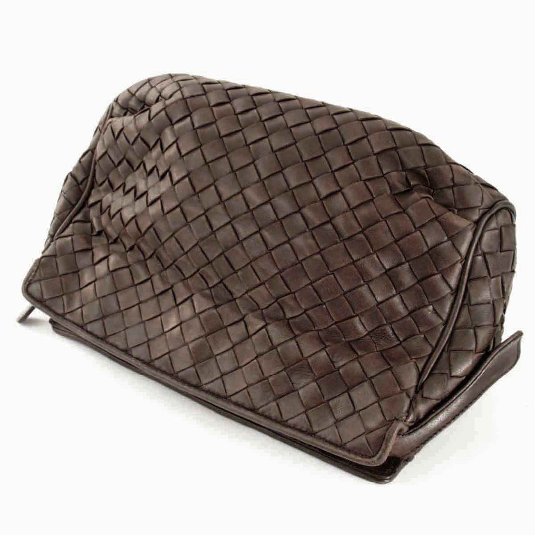 『USED』 
BOTTEGAVENETA ボッテガヴェネタ 
 イントレチャート ポーチ 
レザー ダークブラウン
