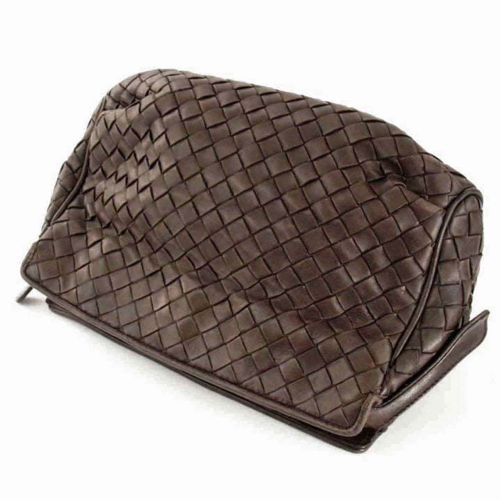 『USED』 
BOTTEGAVENETA ボッテガヴェネタ 
 イントレチャート ポーチ 
レザー ダークブラウン