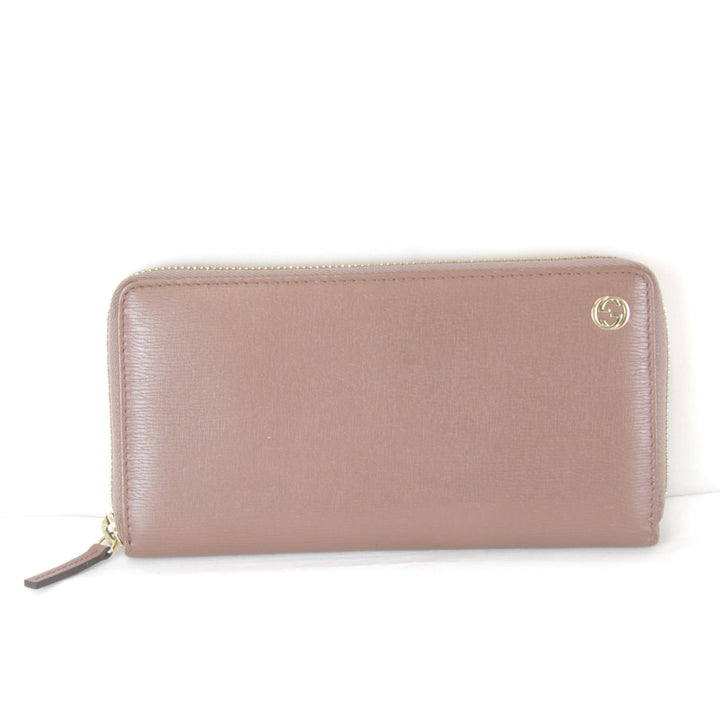 美品『USED』 
GUCCI グッチ 
 インターロッキング ラウンドファスナー 309705・534563 長財布 
レザー ピンクグレージュ