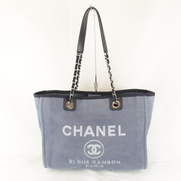 良品『USED』 
CHANEL シャネル 
 ドーヴィル チェーントート トートバッグ 
キャンバス ブルー