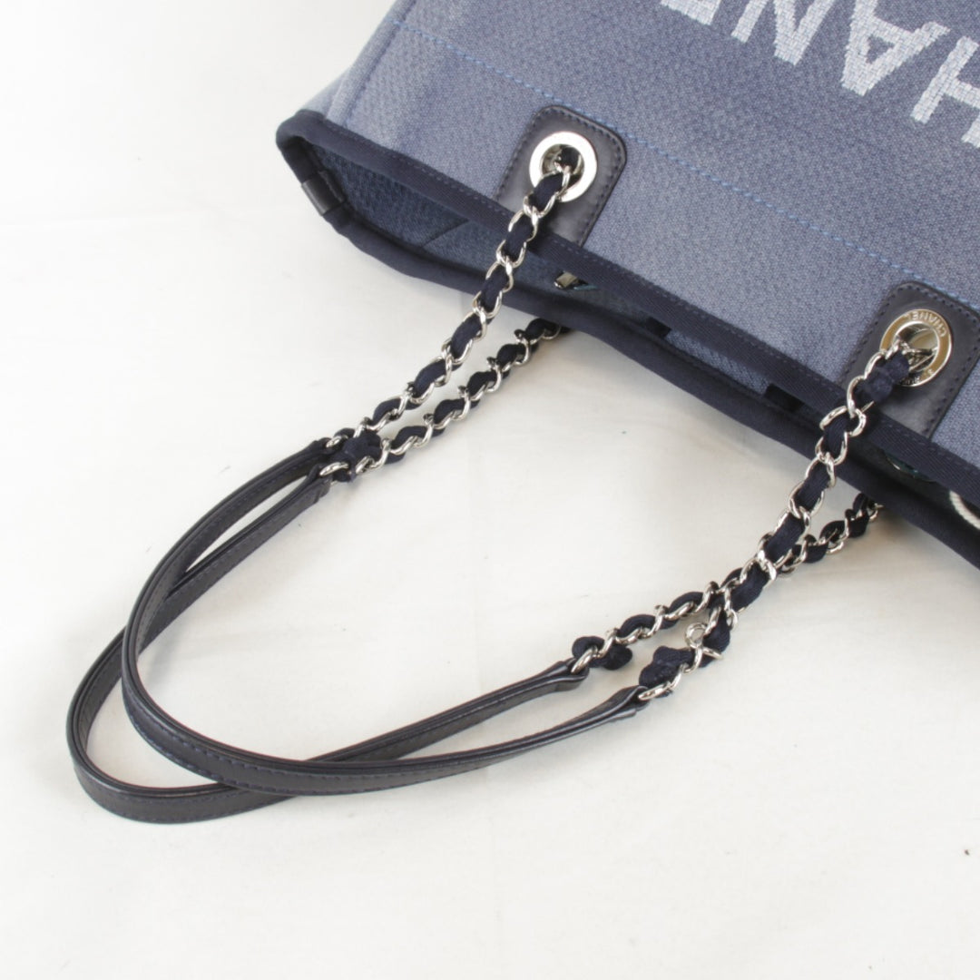 良品『USED』 
CHANEL シャネル 
 ドーヴィル チェーントート トートバッグ 
キャンバス ブルー