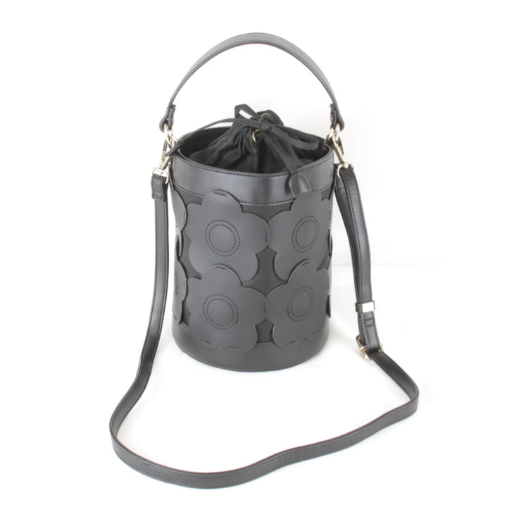 美品『USED』 
MARY QUANT マリークヮント 
 バケツ型 2way デイジー ショルダーバッグ 
レザー ブラック