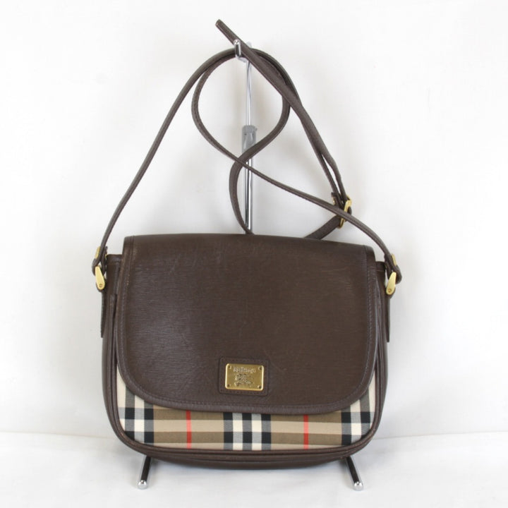 『USED』 
BURBERRY バーバリー 
 ノバチェック シャドーホース ショルダーバッグ 
レザー/キャンバス ブラウン