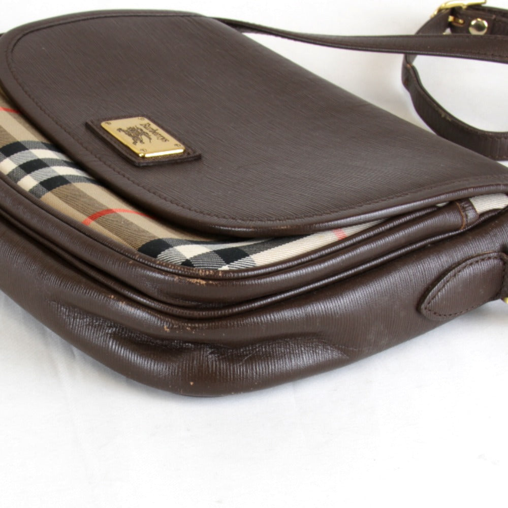 『USED』 
BURBERRY バーバリー 
 ノバチェック シャドーホース ショルダーバッグ 
レザー/キャンバス ブラウン