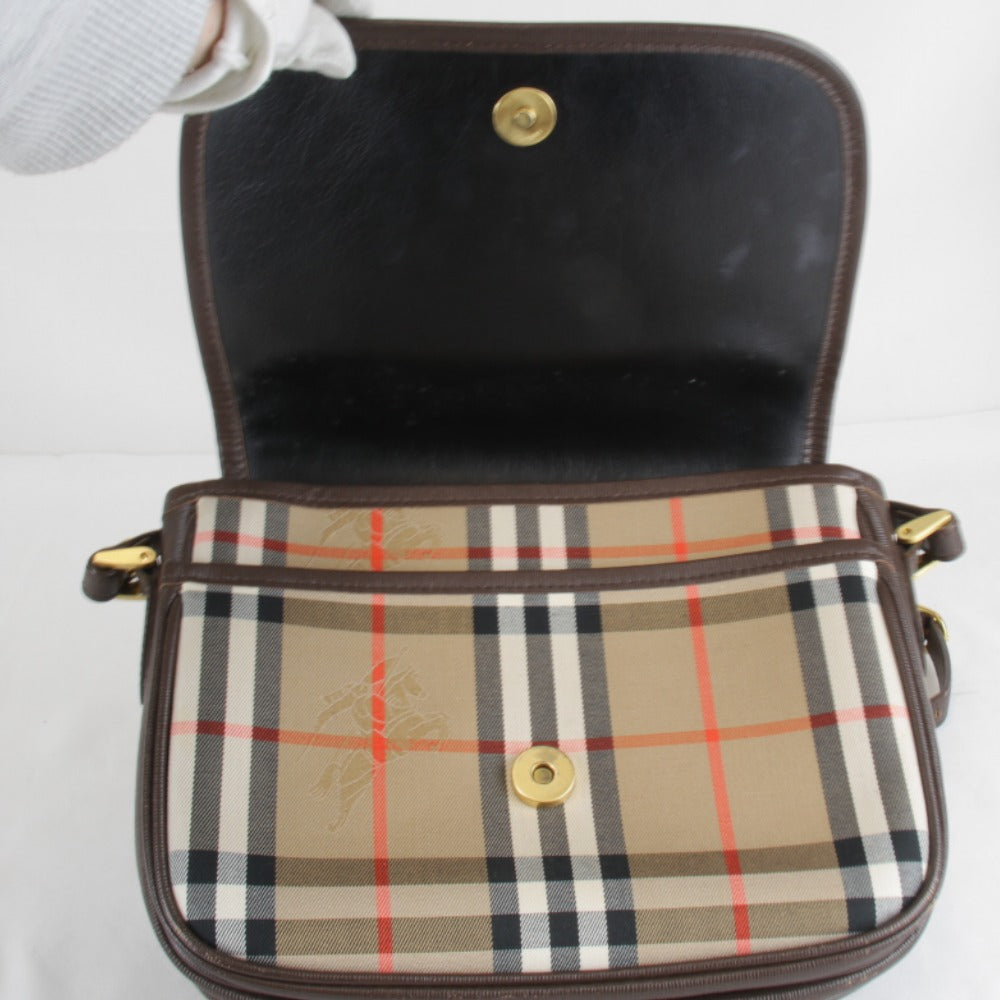 『USED』 
BURBERRY バーバリー 
 ノバチェック シャドーホース ショルダーバッグ 
レザー/キャンバス ブラウン