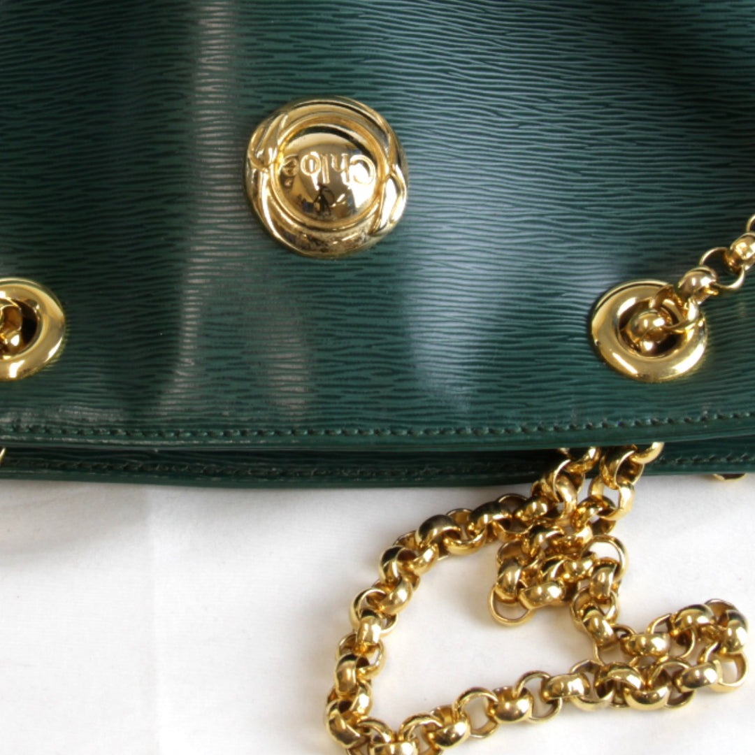 良品『USED』 
Chloe クロエ 
 チェーン ショルダーバッグ 
レザー グリーン