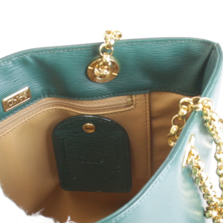 良品『USED』 
Chloe クロエ 
 チェーン ショルダーバッグ 
レザー グリーン