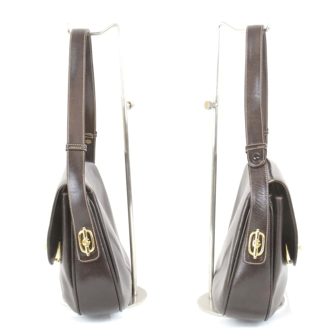 『USED』 
GUCCI グッチ 
 オールドグッチ ショルダーバッグ 
レザー ダークブラウン