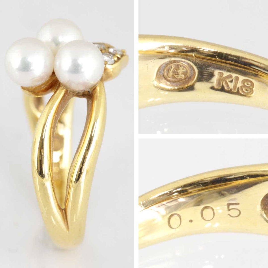 美品『USED』 K18 
 マルハ パールリング リング・指輪
 ダイヤモンド 0.05 4.0g