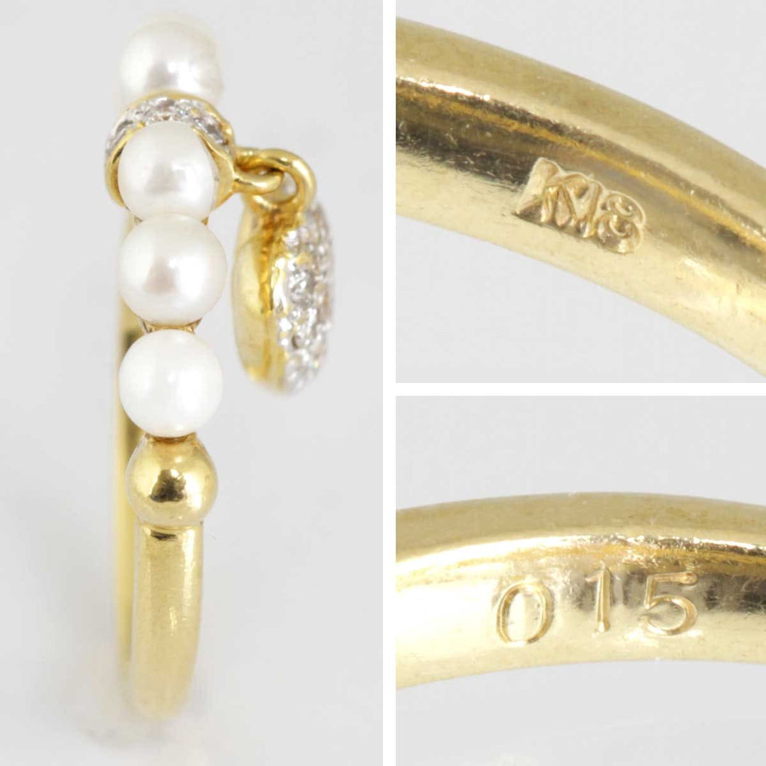 良品『USED』 K18/パール 
 ハートモチーフ付きリング リング・指輪
 ダイヤモンド 0.15 4.0g