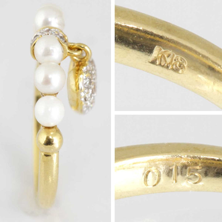 良品『USED』 K18/パール 
 ハートモチーフ付きリング リング・指輪
 ダイヤモンド 0.15 4.0g