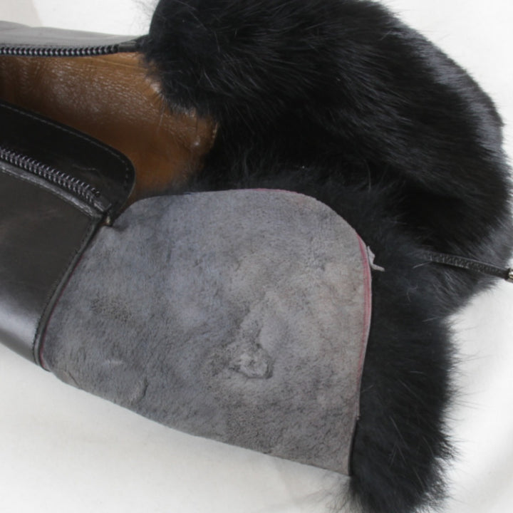 『USED』 
TRUSSARDI トラサルディ 
 ファー付きショート ブーツ 
レザー ブラック