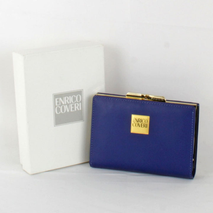 良品『USED』 
Enrico Coveri エンリコ・コベリ 
 二つ折り財布 
レザー ブルー×ゴールド