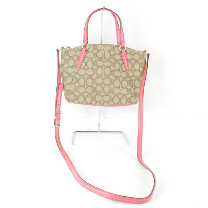 美品『USED』 
COACH コーチ 
 シグネチャー F57830 ショルダーバッグ 
キャンバス/レザー ベージュ×ピンク