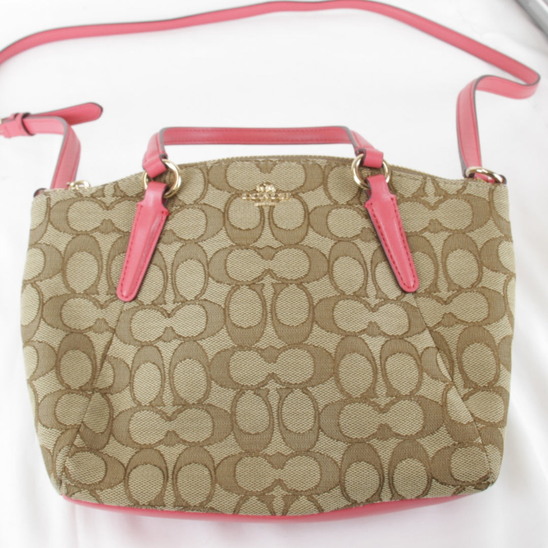 美品『USED』 
COACH コーチ 
 シグネチャー F57830 ショルダーバッグ 
キャンバス/レザー ベージュ×ピンク