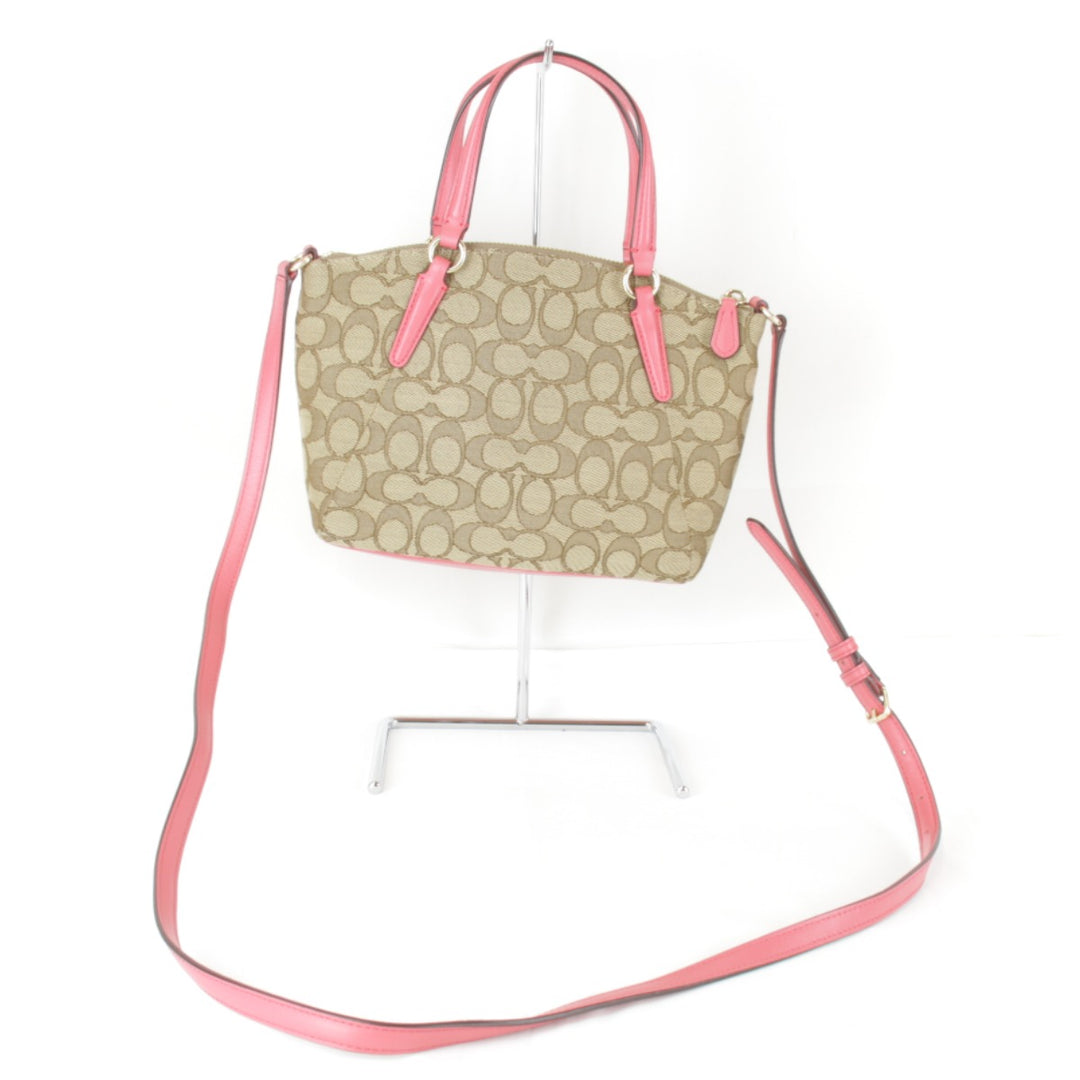 美品『USED』 
COACH コーチ 
 シグネチャー F57830 ショルダーバッグ 
キャンバス/レザー ベージュ×ピンク