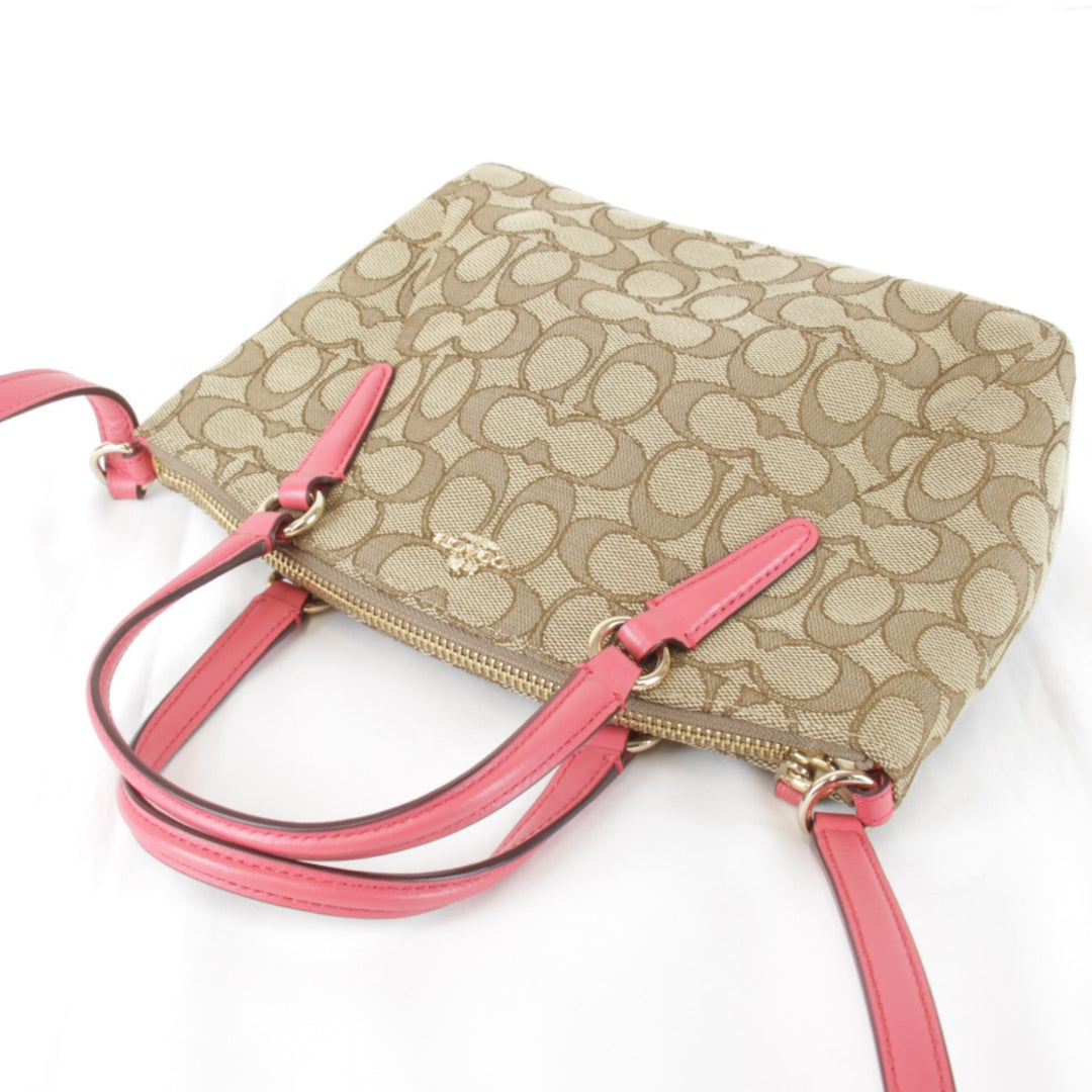 美品『USED』 
COACH コーチ 
 シグネチャー F57830 ショルダーバッグ 
キャンバス/レザー ベージュ×ピンク
