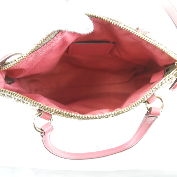 美品『USED』 
COACH コーチ 
 シグネチャー F57830 ショルダーバッグ 
キャンバス/レザー ベージュ×ピンク