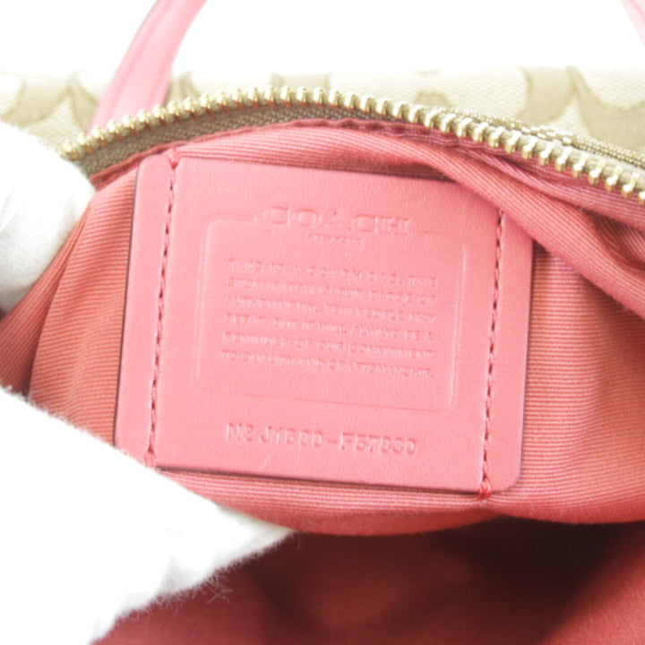 美品『USED』 
COACH コーチ 
 シグネチャー F57830 ショルダーバッグ 
キャンバス/レザー ベージュ×ピンク