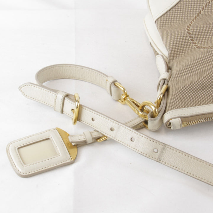 『USED』 
PRADA プラダ 
 ロゴジャガード ショルダーバッグ 
キャンバス ベージュ