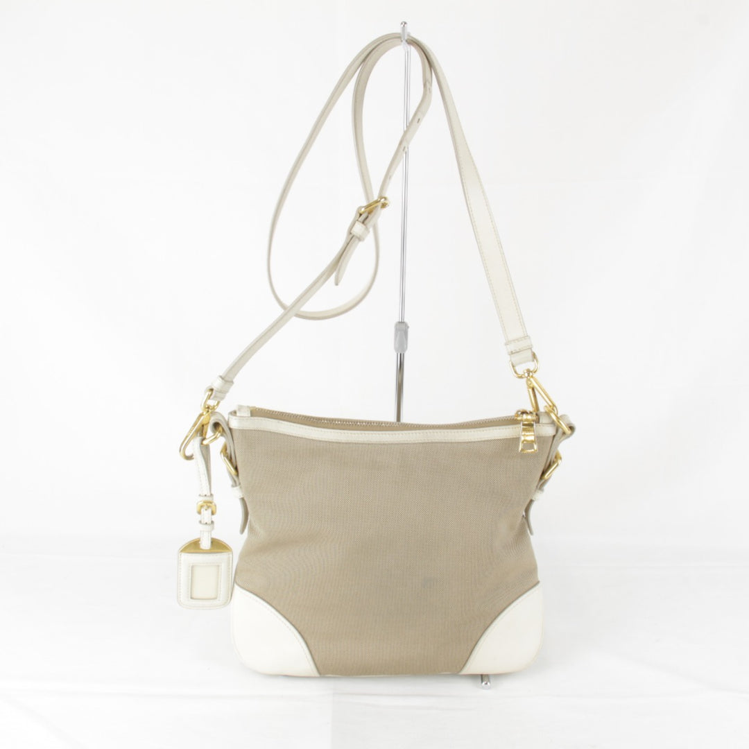 『USED』 
PRADA プラダ 
 ロゴジャガード ショルダーバッグ 
キャンバス ベージュ
