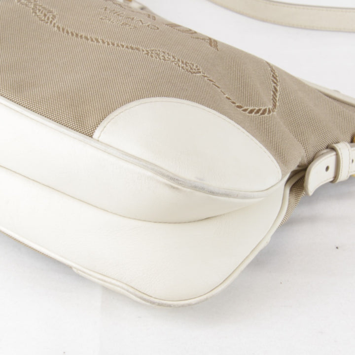 『USED』 
PRADA プラダ 
 ロゴジャガード ショルダーバッグ 
キャンバス ベージュ