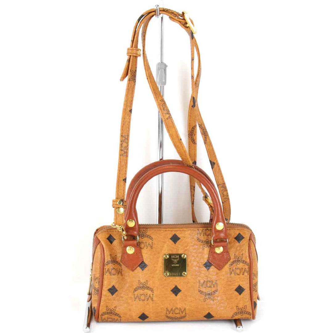『USED』 
MCM エム・シー・エム 
 2way ミニボストン ショルダーバッグ 
レザー ブラウン