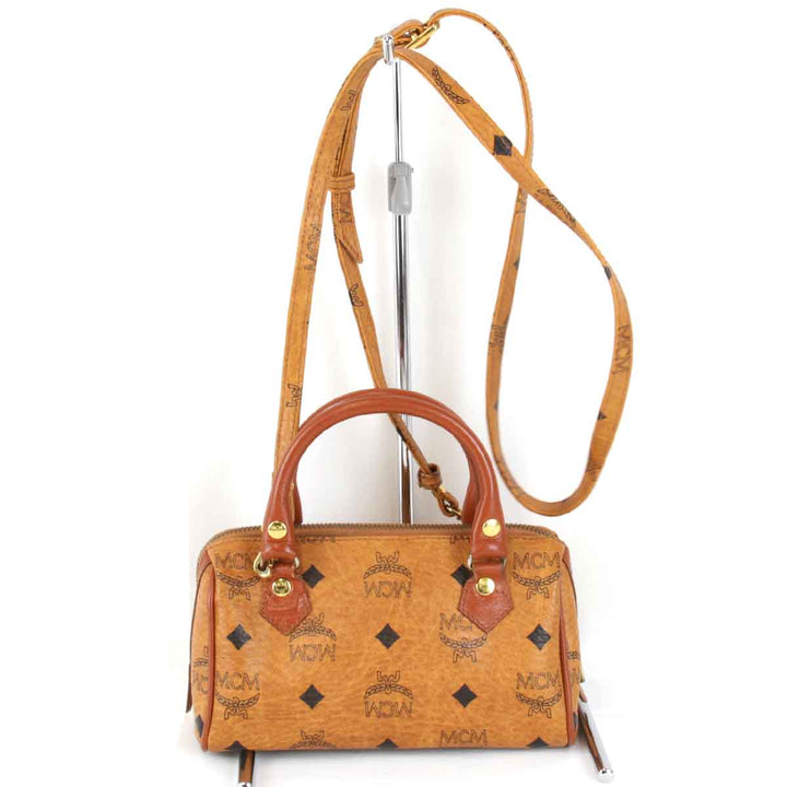 『USED』 
MCM エム・シー・エム 
 2way ミニボストン ショルダーバッグ 
レザー ブラウン