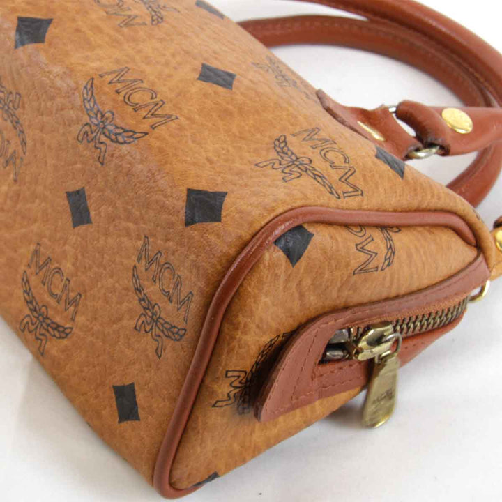 『USED』 
MCM エム・シー・エム 
 2way ミニボストン ショルダーバッグ 
レザー ブラウン