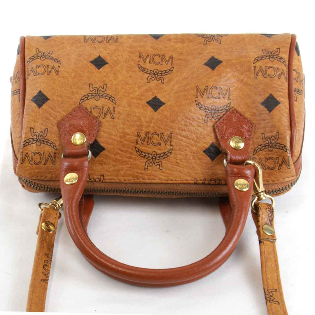 『USED』 
MCM エム・シー・エム 
 2way ミニボストン ショルダーバッグ 
レザー ブラウン