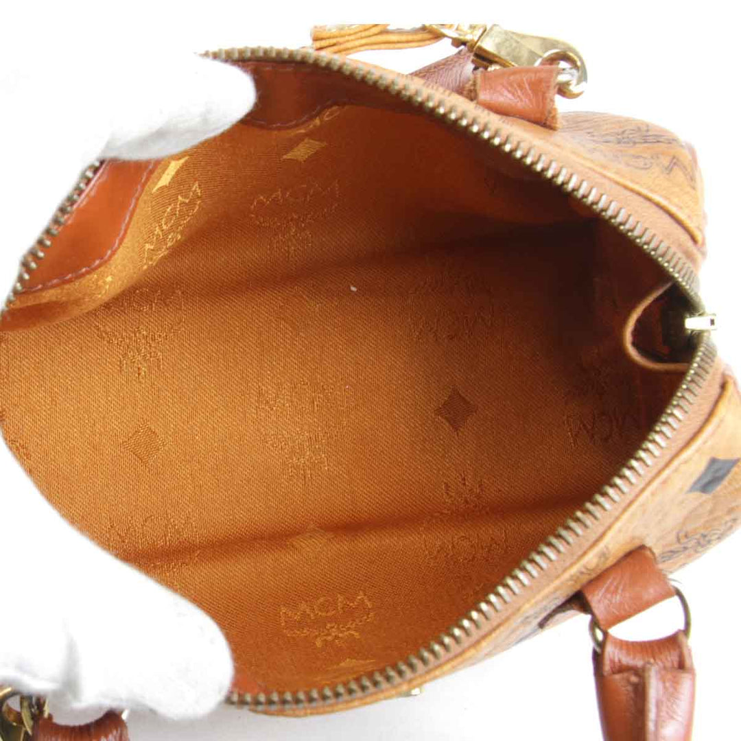『USED』 
MCM エム・シー・エム 
 2way ミニボストン ショルダーバッグ 
レザー ブラウン