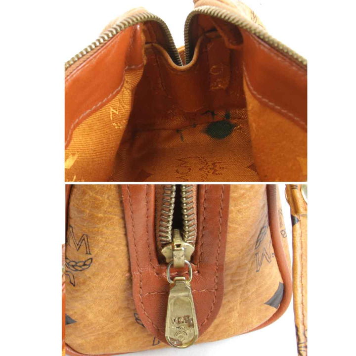 『USED』 
MCM エム・シー・エム 
 2way ミニボストン ショルダーバッグ 
レザー ブラウン