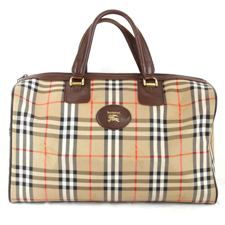 『USED』 
BURBERRY バーバリー 
 ノバチェック ボストンバッグ 
キャンバス ブラウン