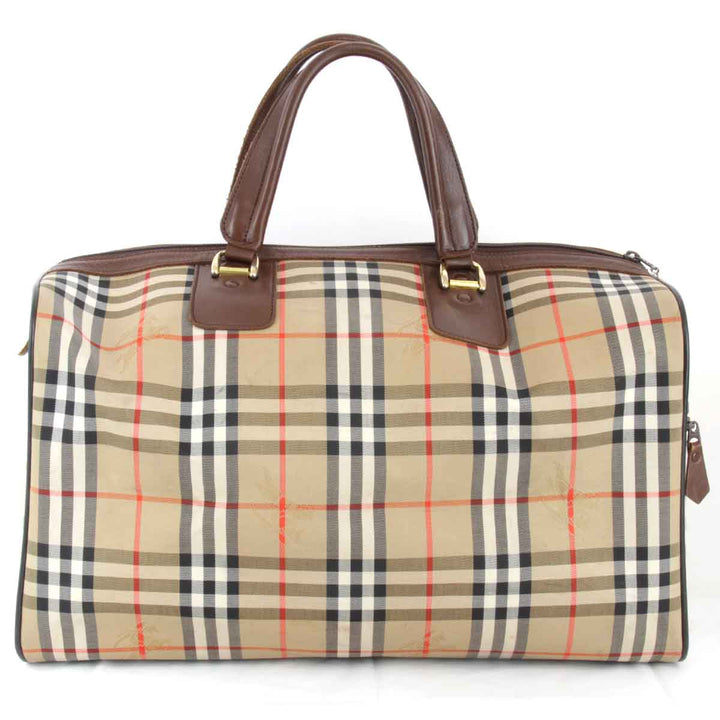 『USED』 
BURBERRY バーバリー 
 ノバチェック ボストンバッグ 
キャンバス ブラウン