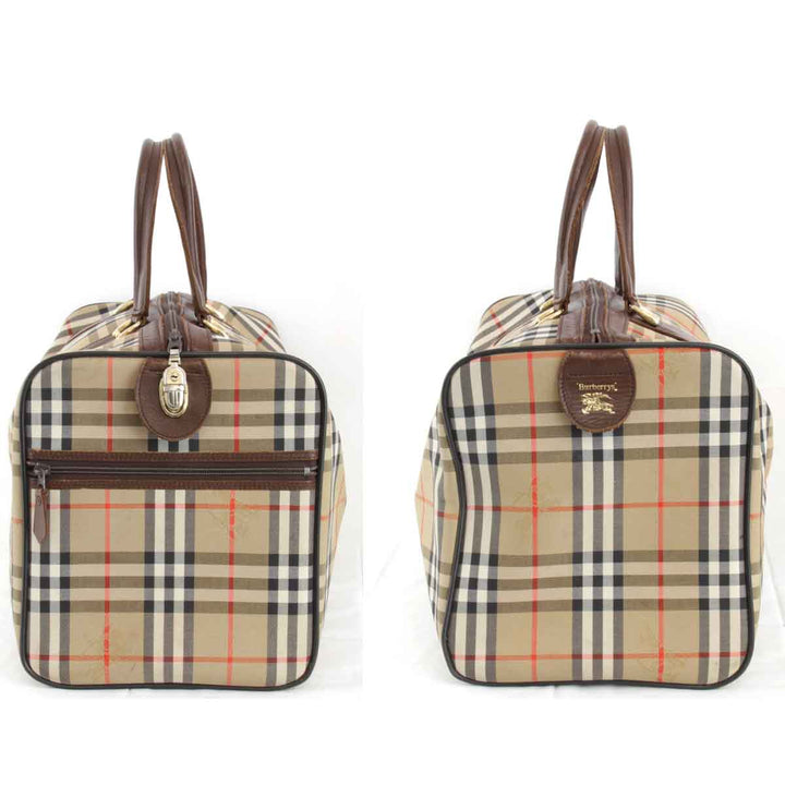 『USED』 
BURBERRY バーバリー 
 ノバチェック ボストンバッグ 
キャンバス ブラウン