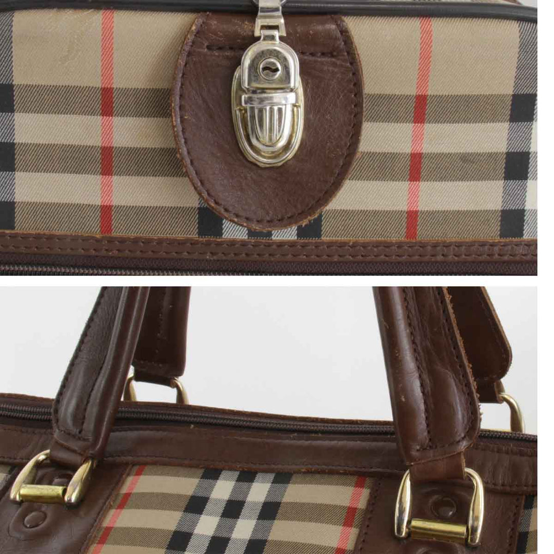 『USED』 
BURBERRY バーバリー 
 ノバチェック ボストンバッグ 
キャンバス ブラウン