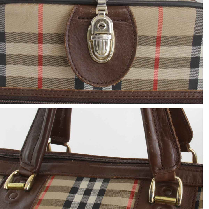 『USED』 
BURBERRY バーバリー 
 ノバチェック ボストンバッグ 
キャンバス ブラウン