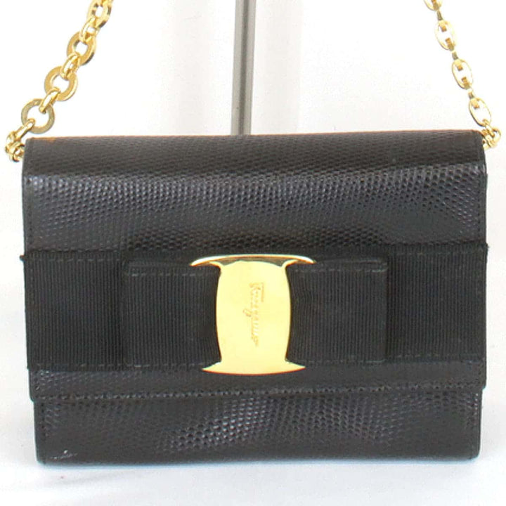 『USED』 
Salvatore Ferragamo フェラガモ 
 ヴァラチェーンショルダーバッグ ショルダーバッグ 
レザー ブラック
