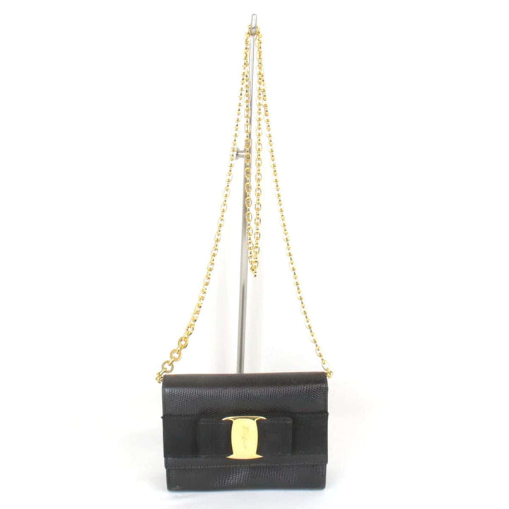 『USED』 
Salvatore Ferragamo フェラガモ 
 ヴァラチェーンショルダーバッグ ショルダーバッグ 
レザー ブラック