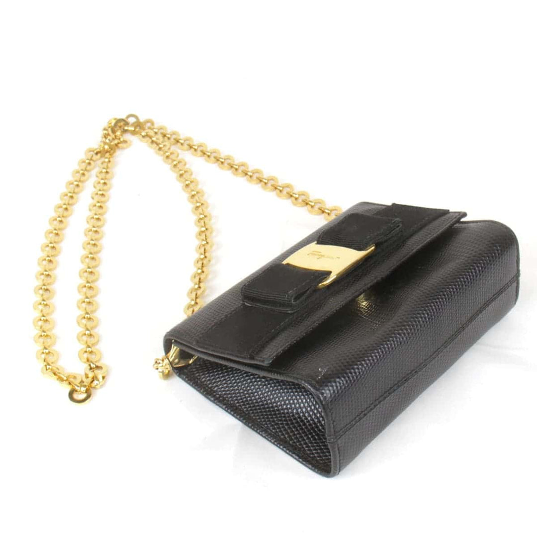 『USED』 
Salvatore Ferragamo フェラガモ 
 ヴァラチェーンショルダーバッグ ショルダーバッグ 
レザー ブラック