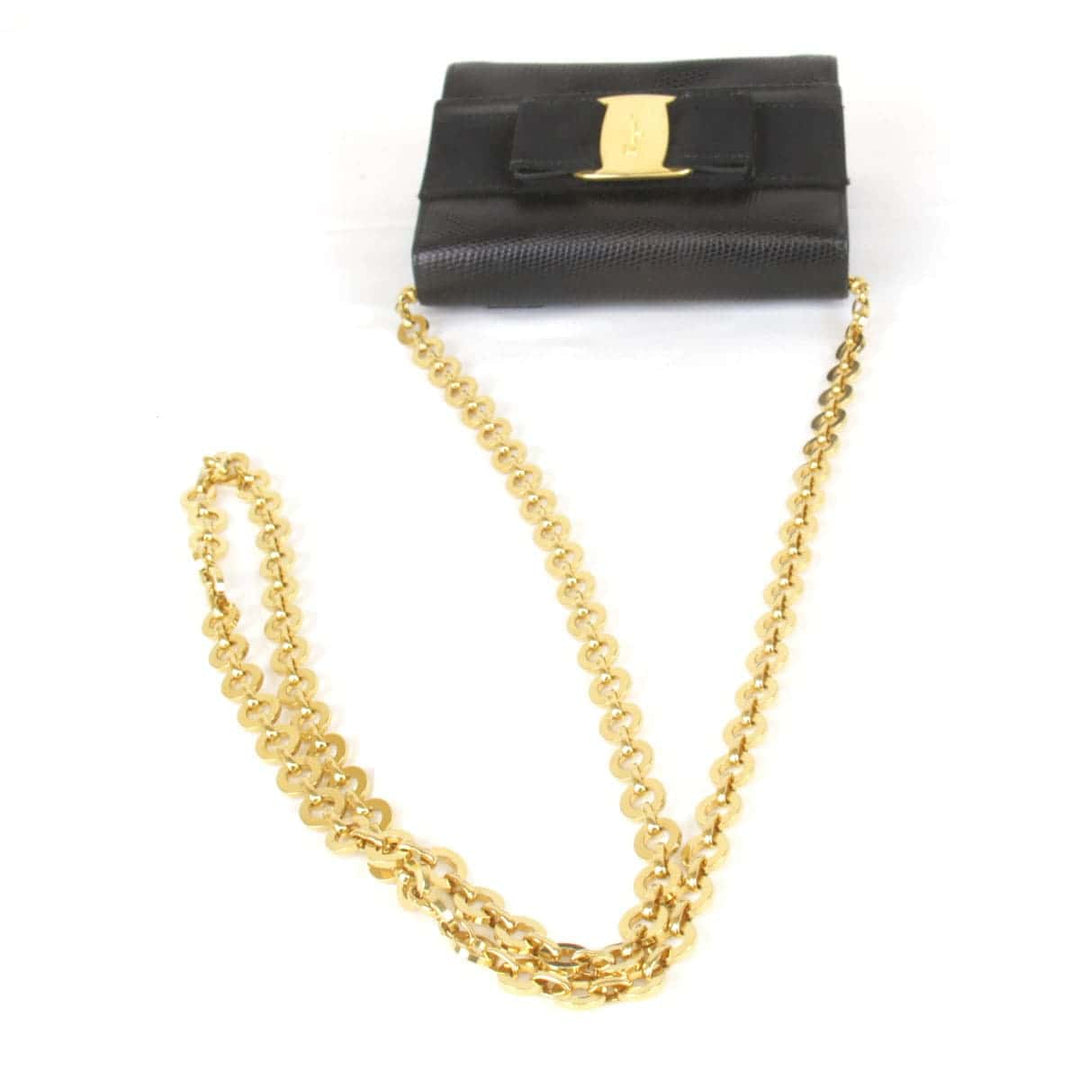 『USED』 
Salvatore Ferragamo フェラガモ 
 ヴァラチェーンショルダーバッグ ショルダーバッグ 
レザー ブラック