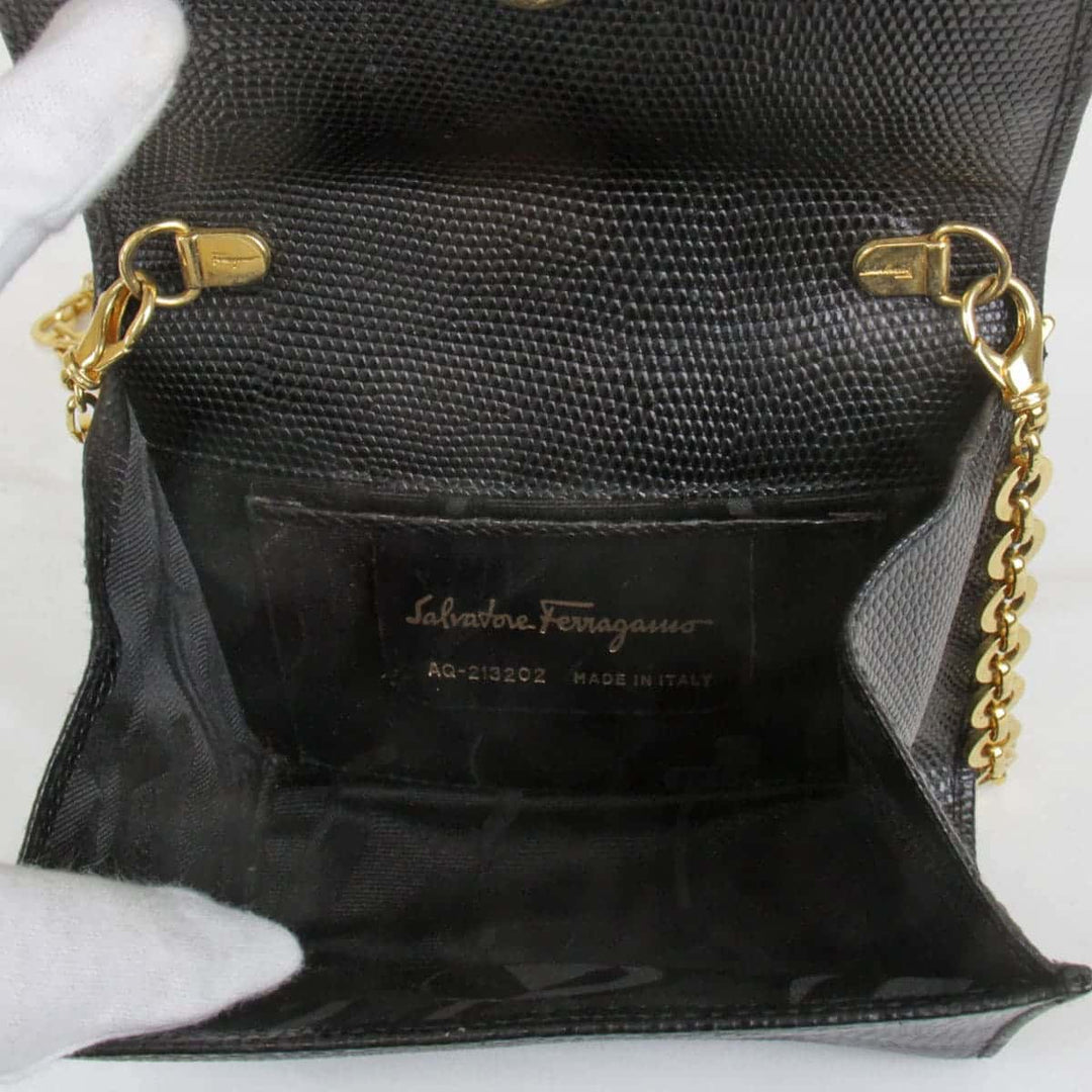 『USED』 
Salvatore Ferragamo フェラガモ 
 ヴァラチェーンショルダーバッグ ショルダーバッグ 
レザー ブラック