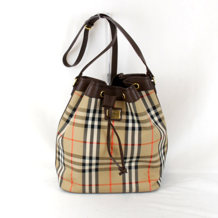『USED』 
BURBERRY バーバリー 
 巾着 ノバチェック シャドーホース ショルダーバッグ 
PVC/レザー ブラウン