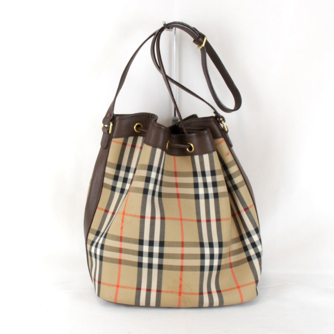 『USED』 
BURBERRY バーバリー 
 巾着 ノバチェック シャドーホース ショルダーバッグ 
PVC/レザー ブラウン