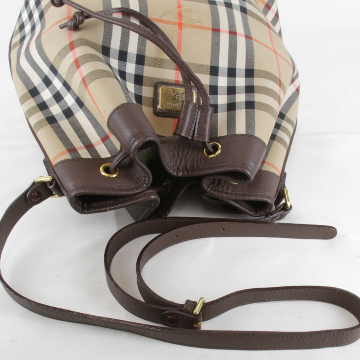 『USED』 
BURBERRY バーバリー 
 巾着 ノバチェック シャドーホース ショルダーバッグ 
PVC/レザー ブラウン