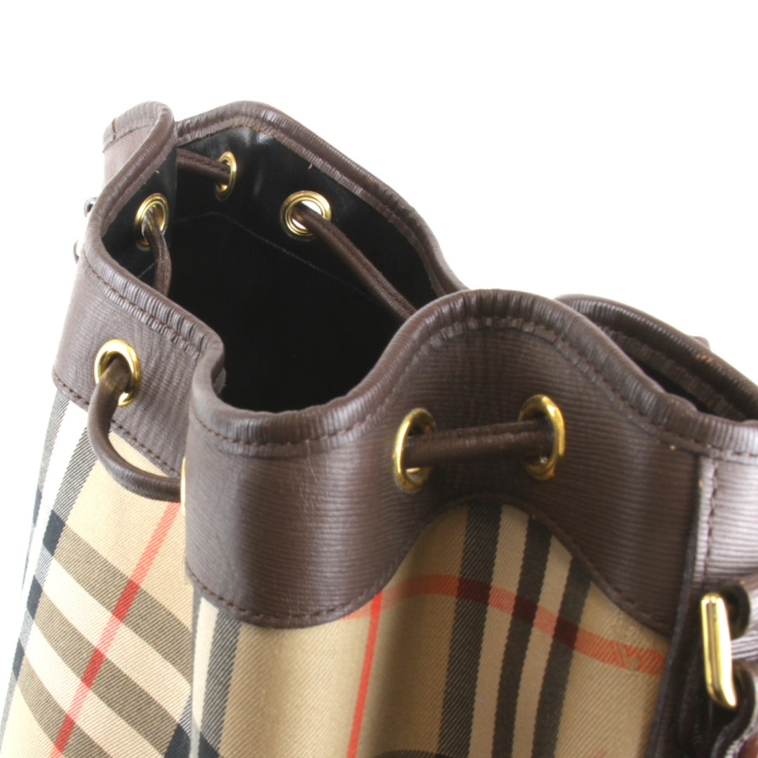 『USED』 
BURBERRY バーバリー 
 巾着 ノバチェック シャドーホース ショルダーバッグ 
PVC/レザー ブラウン