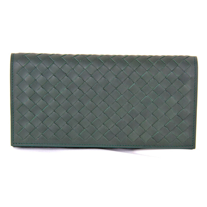美品『USED』 
BOTTEGAVENETA ボッテガヴェネタ 
 イントレチャート 長財布 
レザー ダークグリーン
